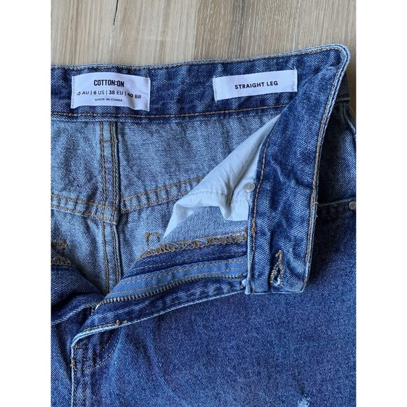 Cotton On Jeans Women’s Sz6 High Waisted 90s Blue Denim Pants Distressed Stretch - Picture 2 of 15